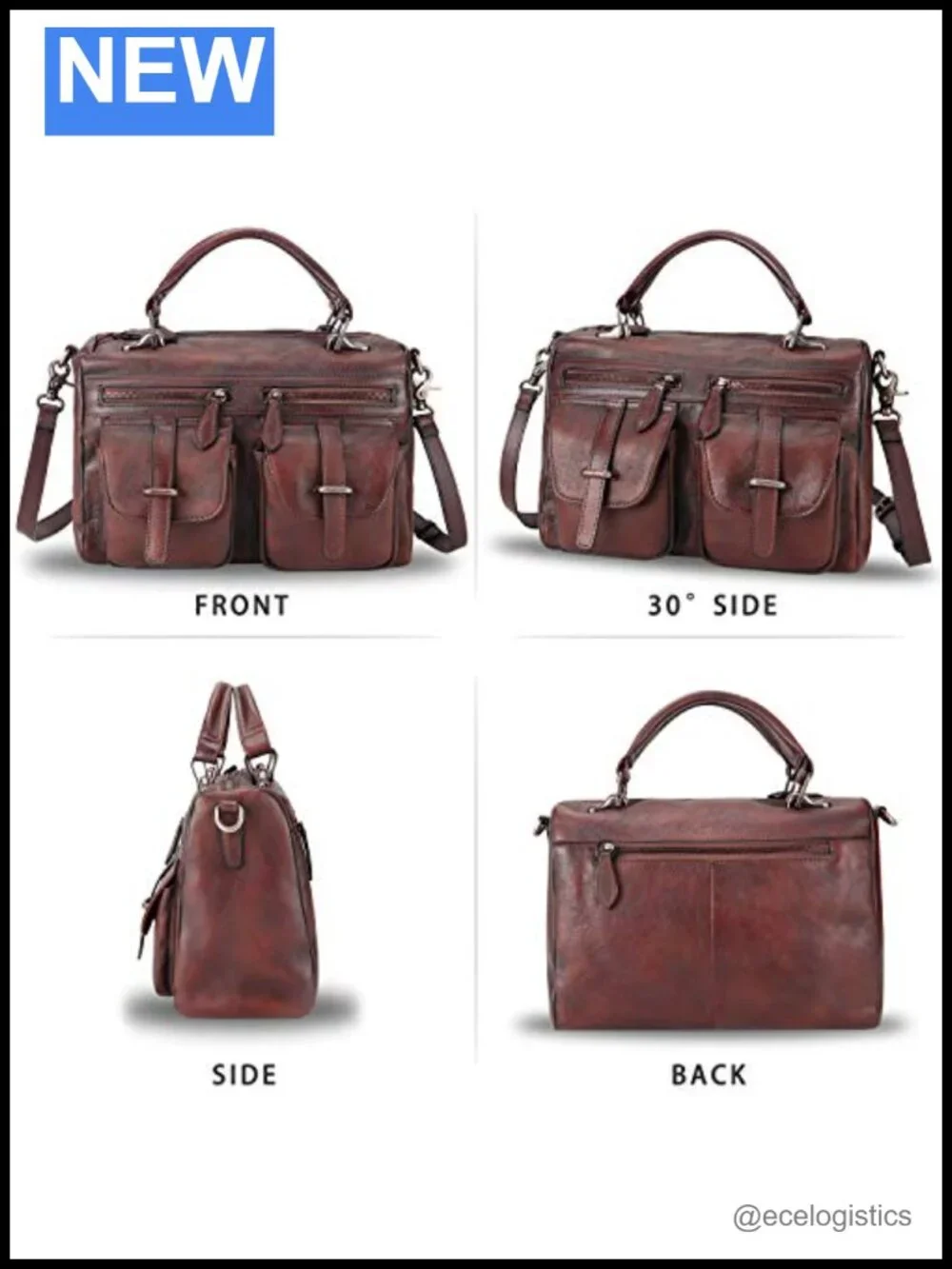 Genuine Leather Vintage Handmade Satchel Top Handle Purse with Shoulder Strap
